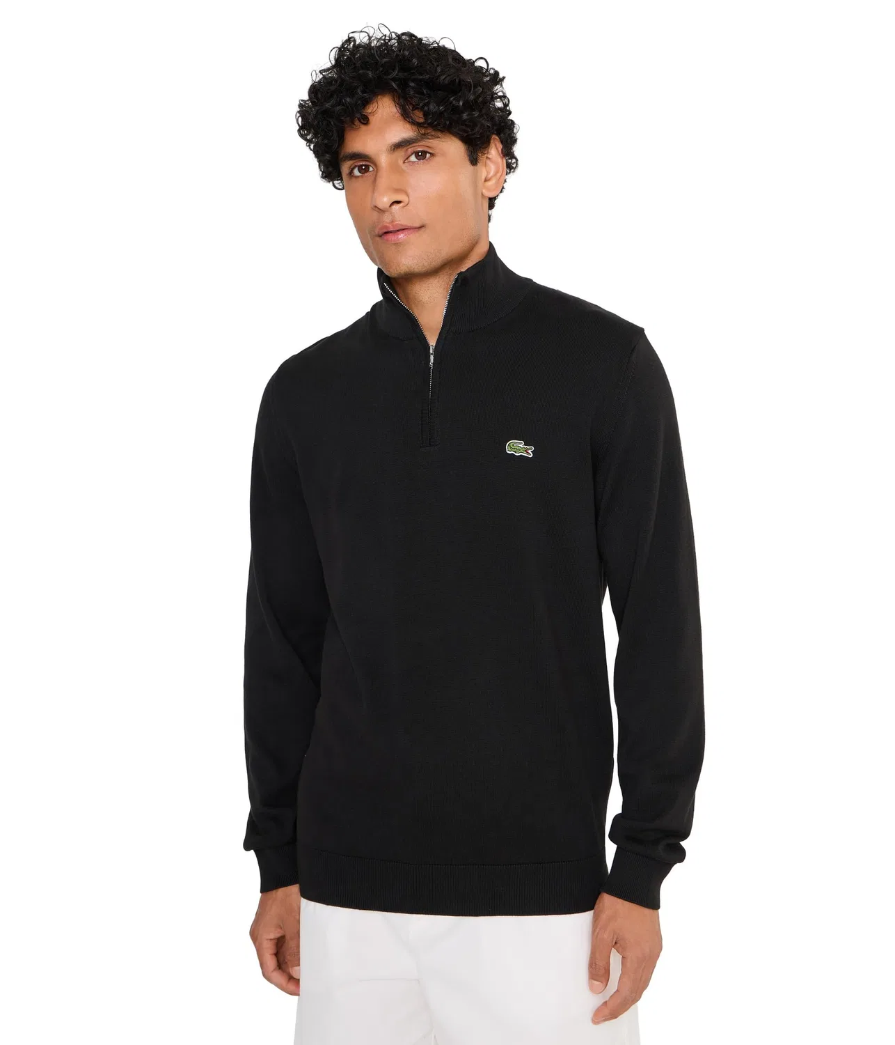 Хлопковый свитер с высоким воротником и застежкой-молнией Lacoste, Black