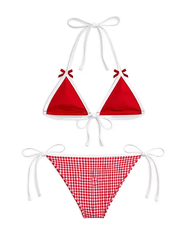 Детский купальник для девочек с принтом Big Kid KatieJ NYC, Red Gingham — фото 2