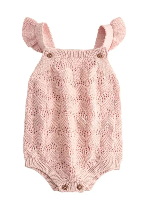 Ромпер с оборками, хлопок, Frill knitted romper - body, Marks & Spencer, rose pink, розовый