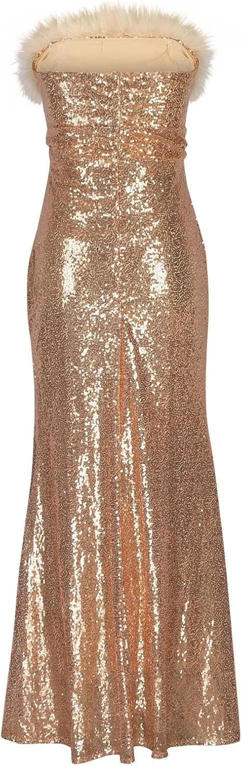 Женское вечернее платье с перьями Spring Wedding Guest, Gold — фото 4