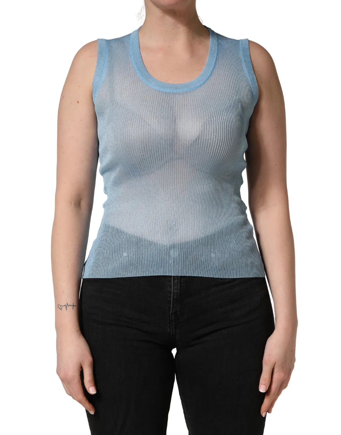 Женская безрукавка без рукавов с круглым вырезом Blue Semi Sheer Ribbed Dolce & Gabbana, Blue — фото 2