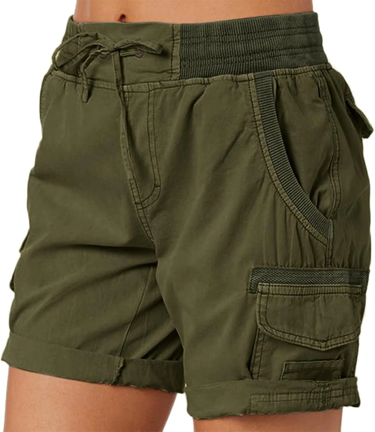 Женские свободные карго шорты с высокой талией, Army Green