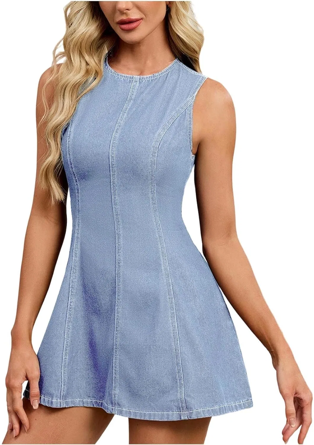 Женское джинсовое платье А-силуэта с завязками на талии, Light Blue