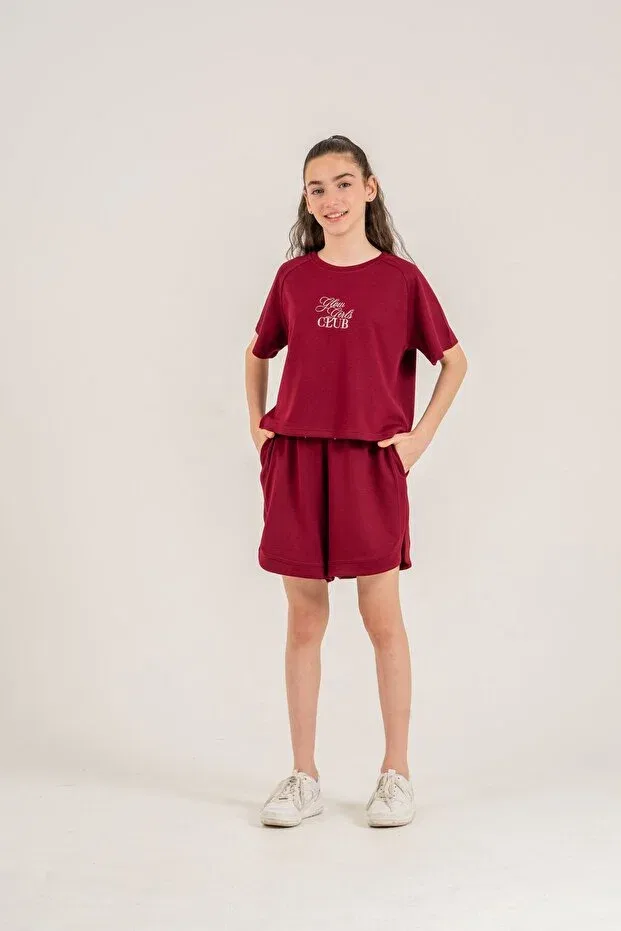 Детский комплект для девочек с вышивкой Glow girls club Mışıl Kids, Burgundy