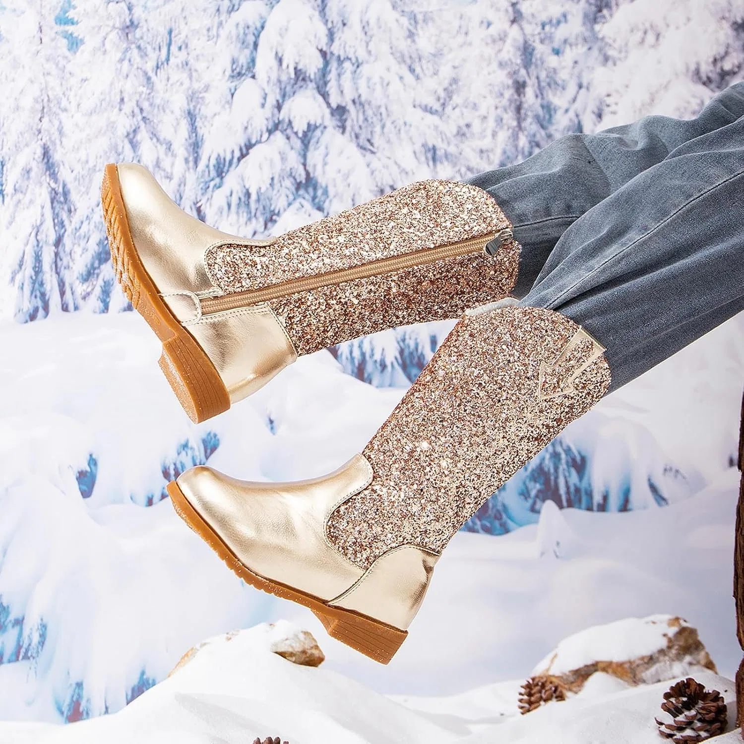Детские сапоги для девочек с блестками, модель Glitter Cowgirl, Gold — фото 3