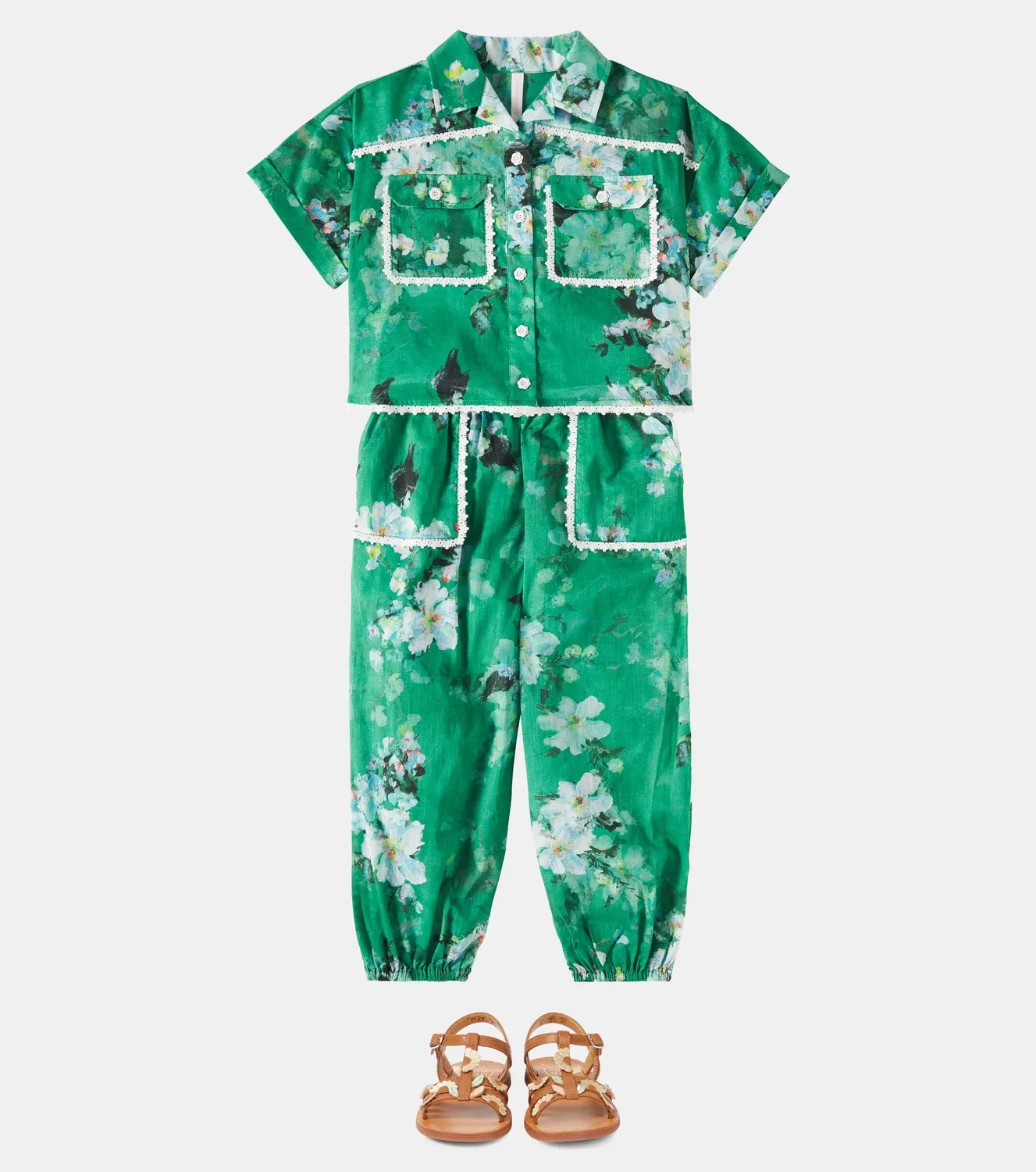 Рубашка хлопковая Эверли Zimmermann Kids, зеленый — фото 2