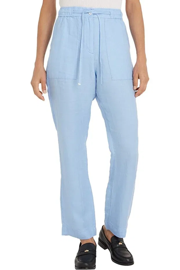 Женские широкие брюки из льна Tommy Hilfiger, C1Z Vessel Blue — фото 4