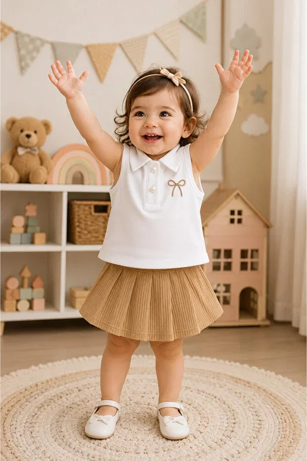Детский комплект для девочек хлопковый с короной Minelia Kids, Beige - Ecru — фото 2