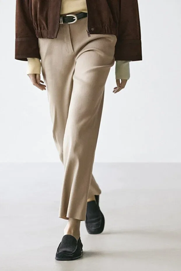 Женские брюки льняные Massimo Dutti, Beige — фото 2