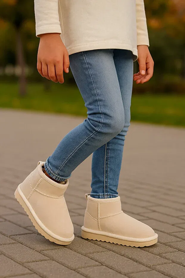 Детские ботинки для девочек с мехом внутри Retro cold-proof children's boots with fur inside Daxtors, Beige