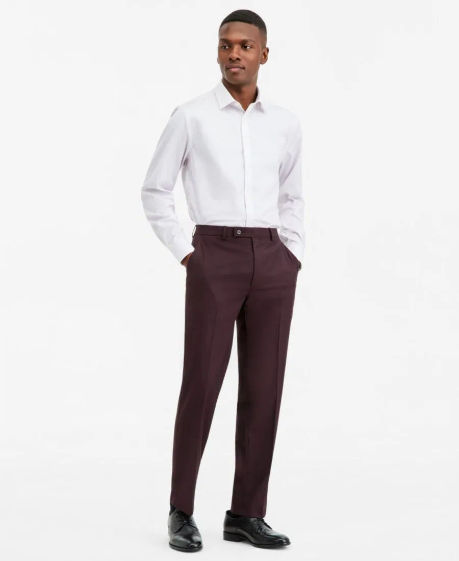 Брюки костюмные узкие из шерстяной смеси Slim Fit Calvin Klein, Burgundy