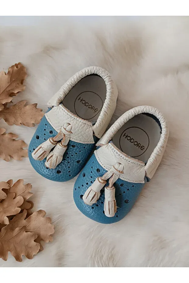 Детские мокасины для мальчиков из натуральной кожи Axel blue-cream Hodore, Blue Cream