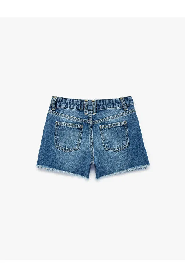 Детские шорты для девочек хлопковые Tasseled cuffed cotton jean indigo girls' shorts 6skg40043ad Koton, Middle Indigo — фото 4