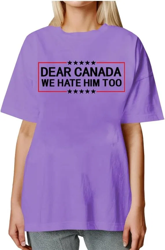 Мужская футболка с V-образным вырезом с принтом Dear Canada We Hate Him Too, Purple