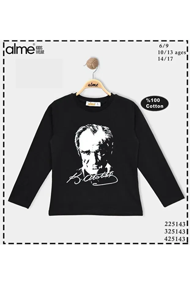 Детские свитшот для девочек с принтом Ataturk printed children's sweat Minirozi, Черный