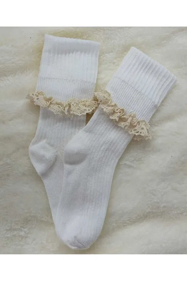 Детские носки для девочек с кружевом Özkardeşler Baby, Nude Color
