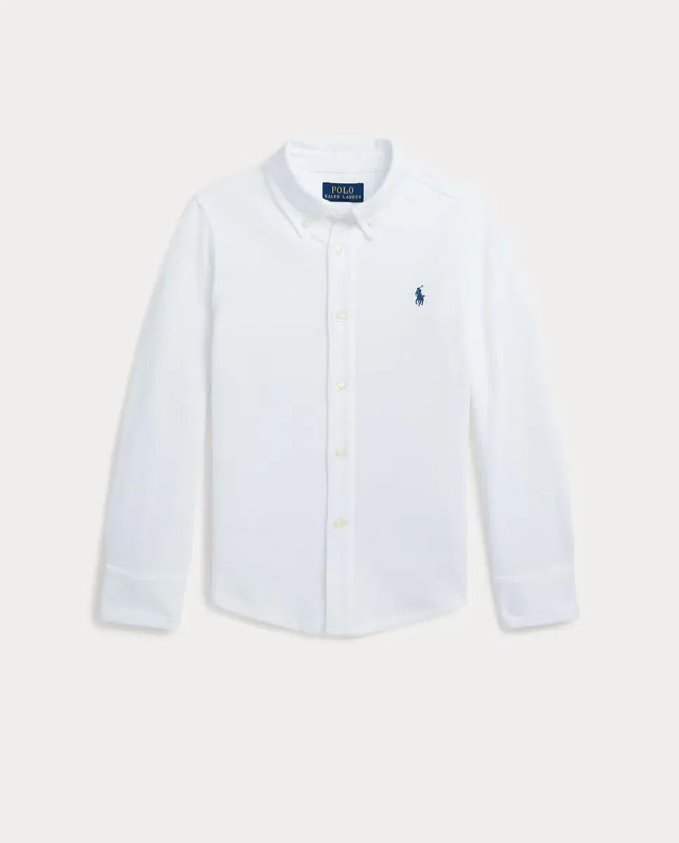 Детская рубашка для мальчиков из хлопкового пике Polo Ralph Lauren, Blanco — фото 4
