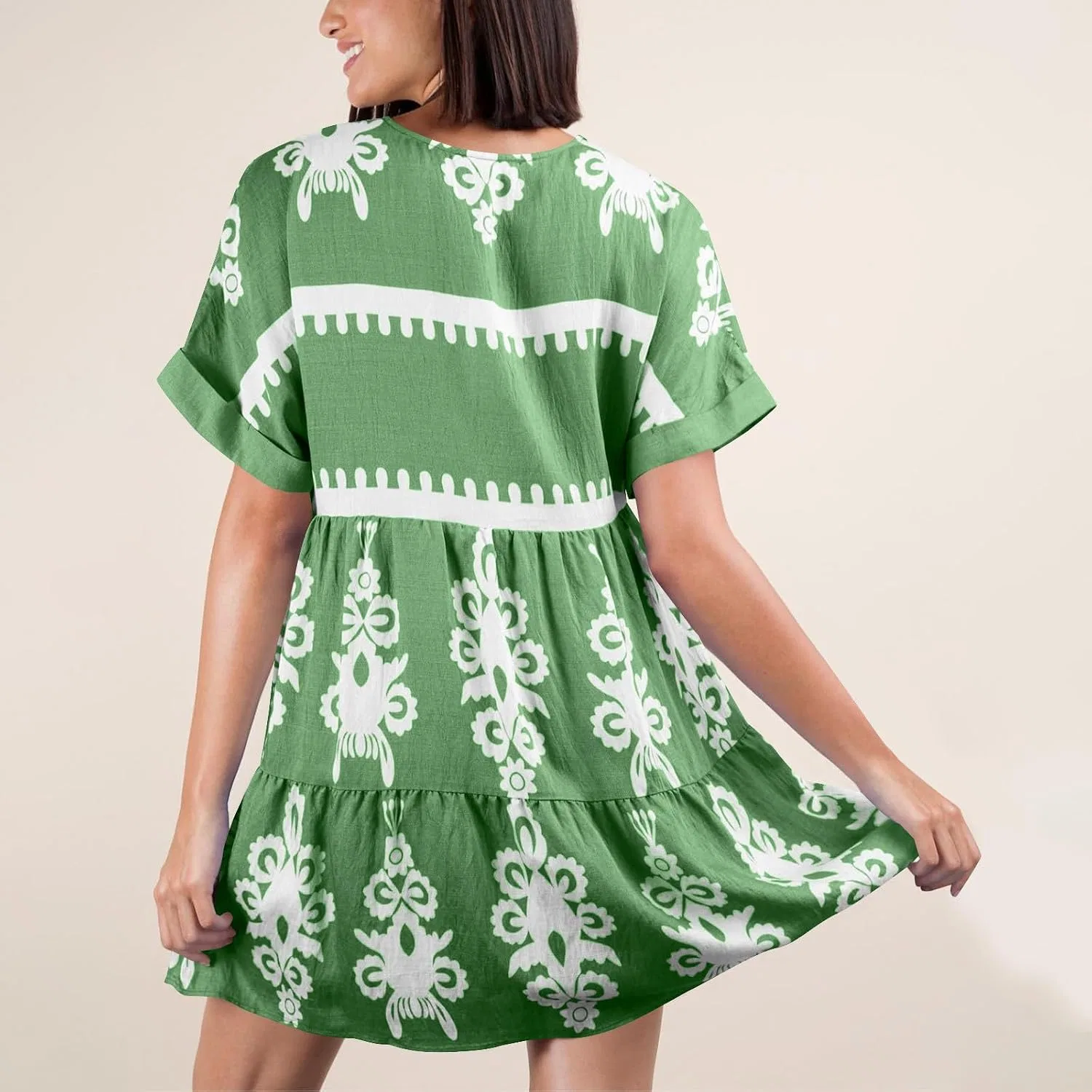 Пляжное платье-туника с V-образным вырезом Boho Beach, Green — фото 4