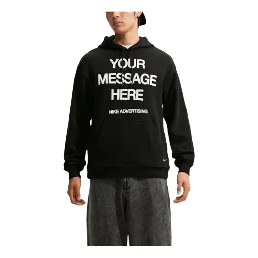 Мужское худи Sportswear Fleece Hoodie 'Black White Safety Orange' Nike, Black/White/Safety Orange