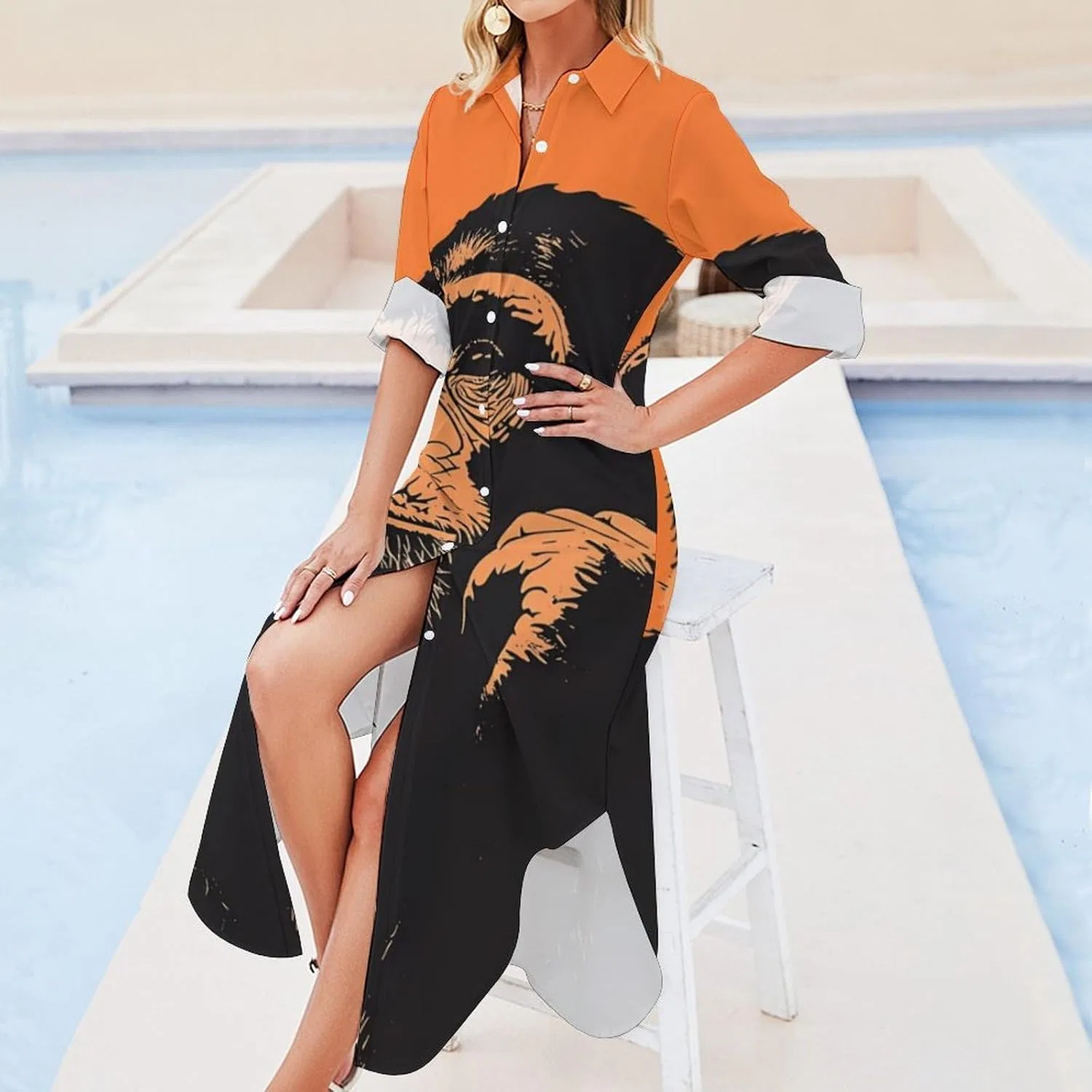Женская повседневная рубашечная макси-платье с длинным рукавом, Style-7 — фото 4