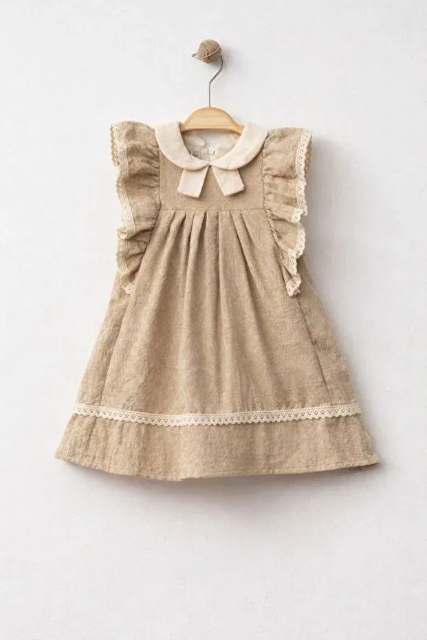 Детское платье для девочек с коротким рукавом-рюш Peter Pan Collar Baby Corner, Brown