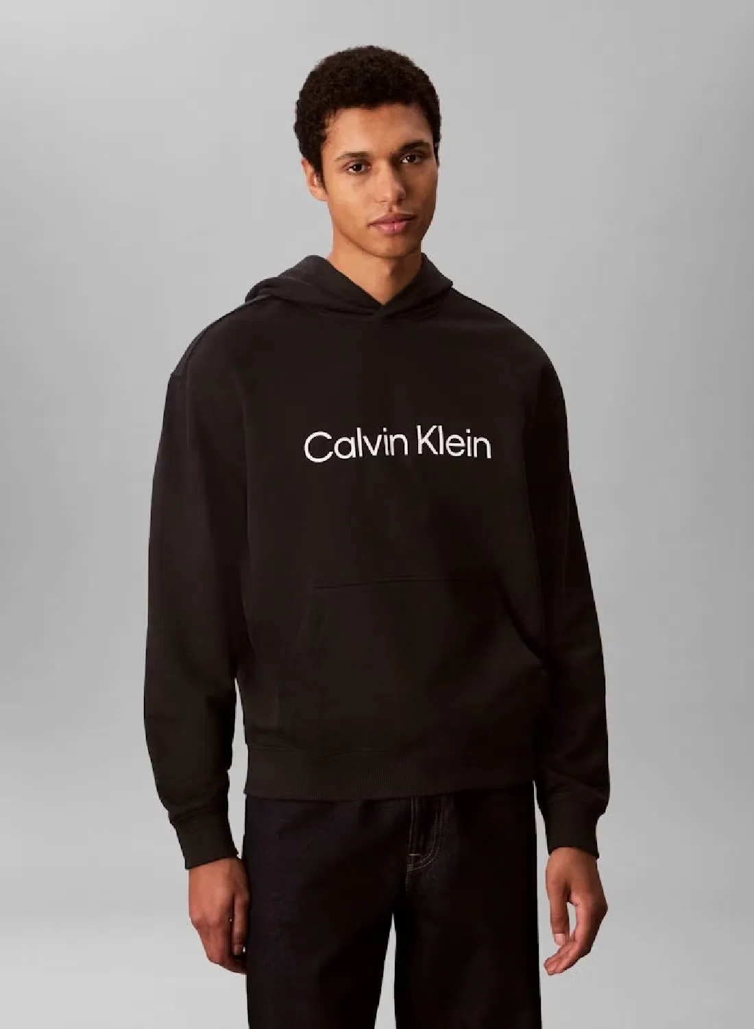 Свитшот с капюшоном на молнии French terry Calvin Klein, черный