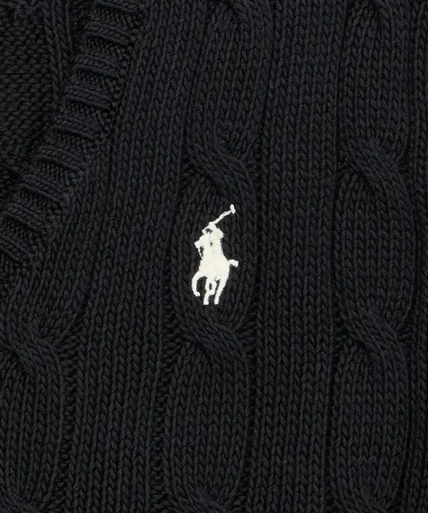 Свитер кабельной вязки, V-образный вырез, Polo Ralph Lauren, черный — фото 4