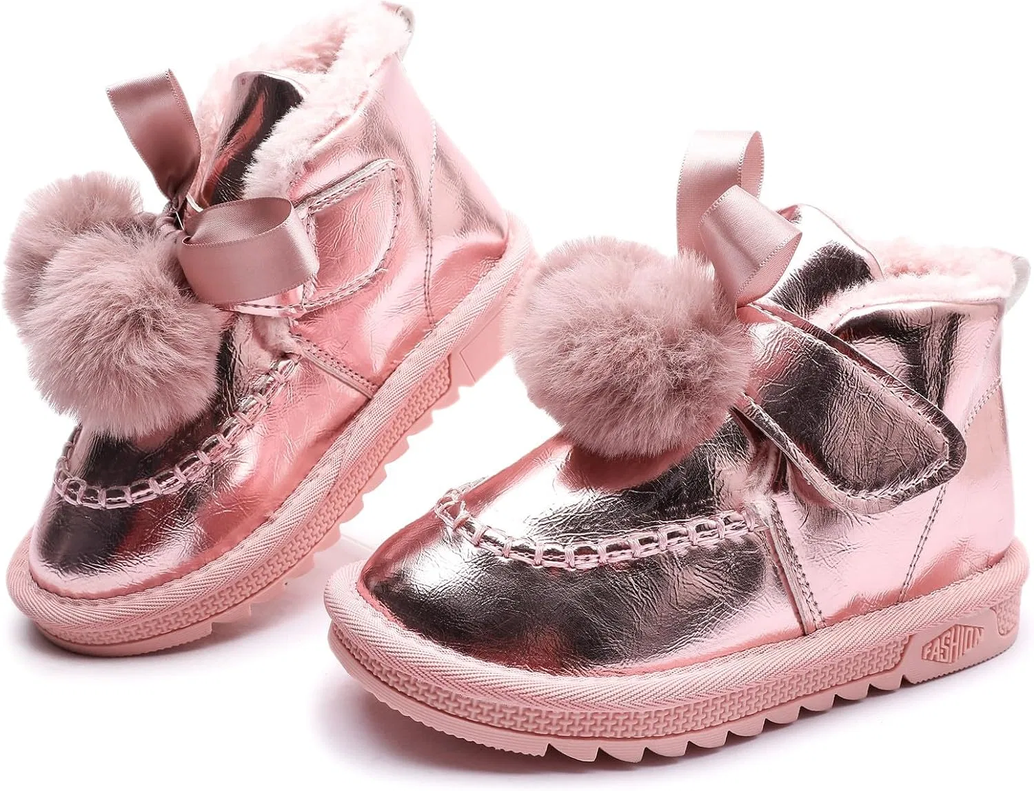 Детские зимние сапоги для девочек с бантом и искусственным мехом DADAWEN, Pink