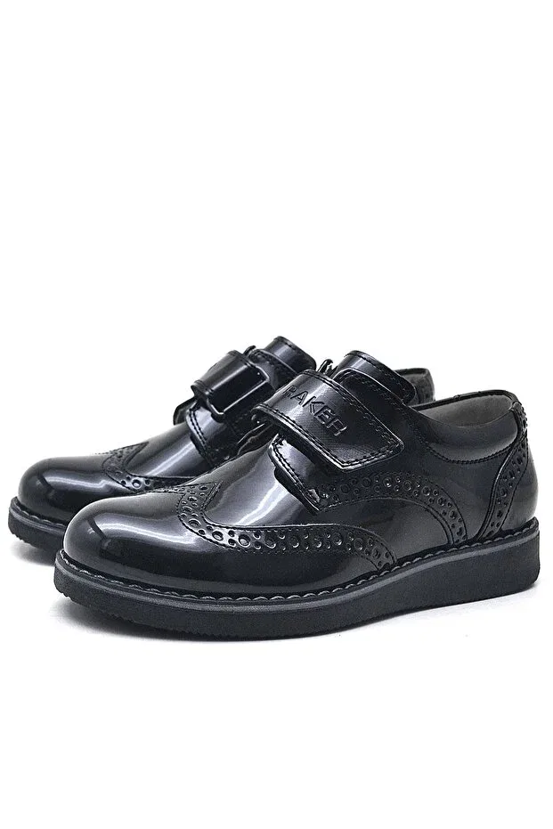 Детские классические туфли для мальчиков на липучке Hidra black patent leather Rakerplus, Черный — фото 4