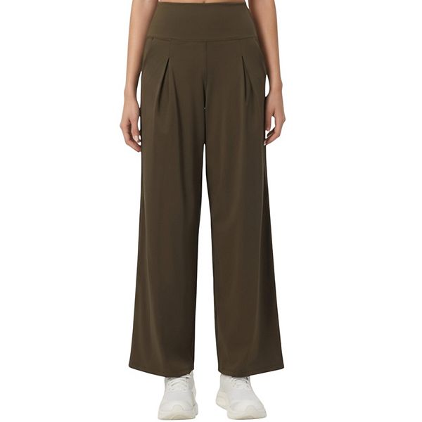 

Женские спортивные брюки с высокой талией, плиссированные и широкие, из гладкой эластичной ткани с расслабленным силуэтом Anna-Kaci, Olive Green