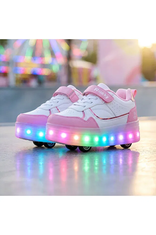 Детские кеды на колесиках с ортопедической стелькой Le Style De Marie, Glow White — фото 4