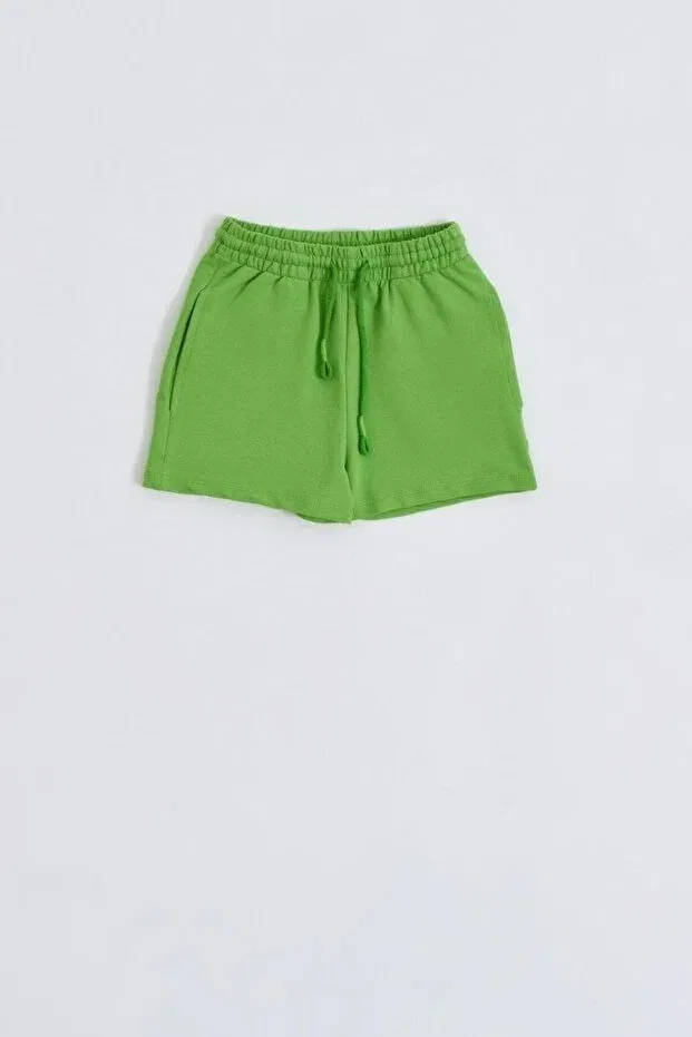 Детские шорты для девочек органические с двумя карманами Basics Therecolor, Green — фото 3