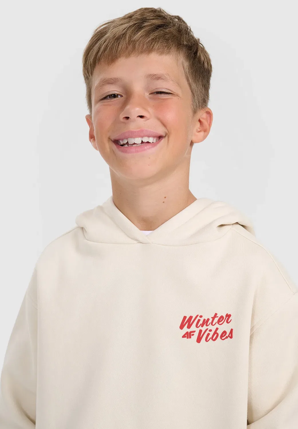 Bluza dresowa nierozpinana z kapturem chłopięca - толстовка с капюшоном 4F, Off White — фото 4