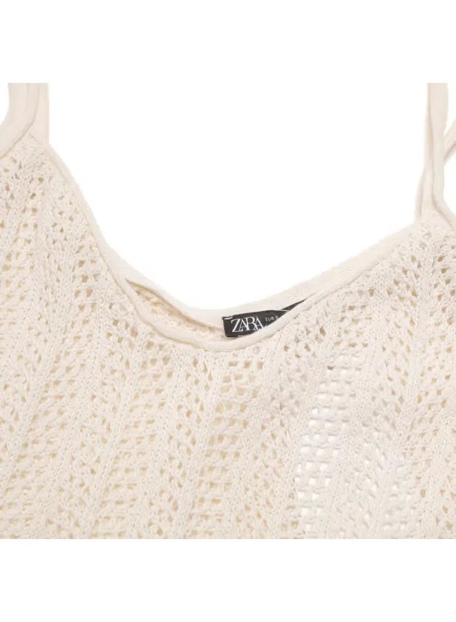 Топ трикотажный на бретелях Zara, белый/черный — фото 4