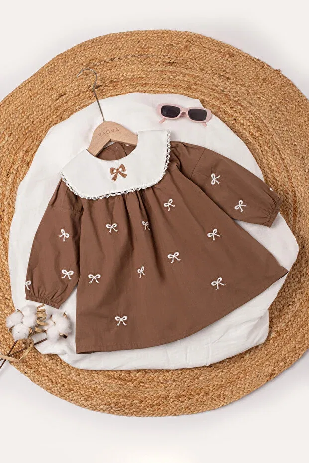 Детское платье для девочек с вышивкой Vauva, Brown