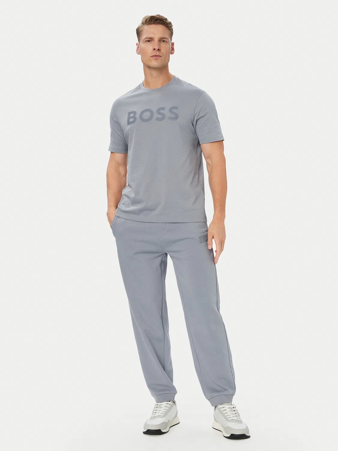 Мужская футболка стандартного кроя Structure Logo Boss, серый — фото 2