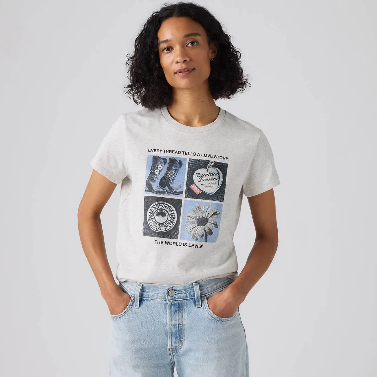 Футболка с идеальным графическим рисунком Levi's, Archival Grid Pt Orbit Heather Gray - Grey
