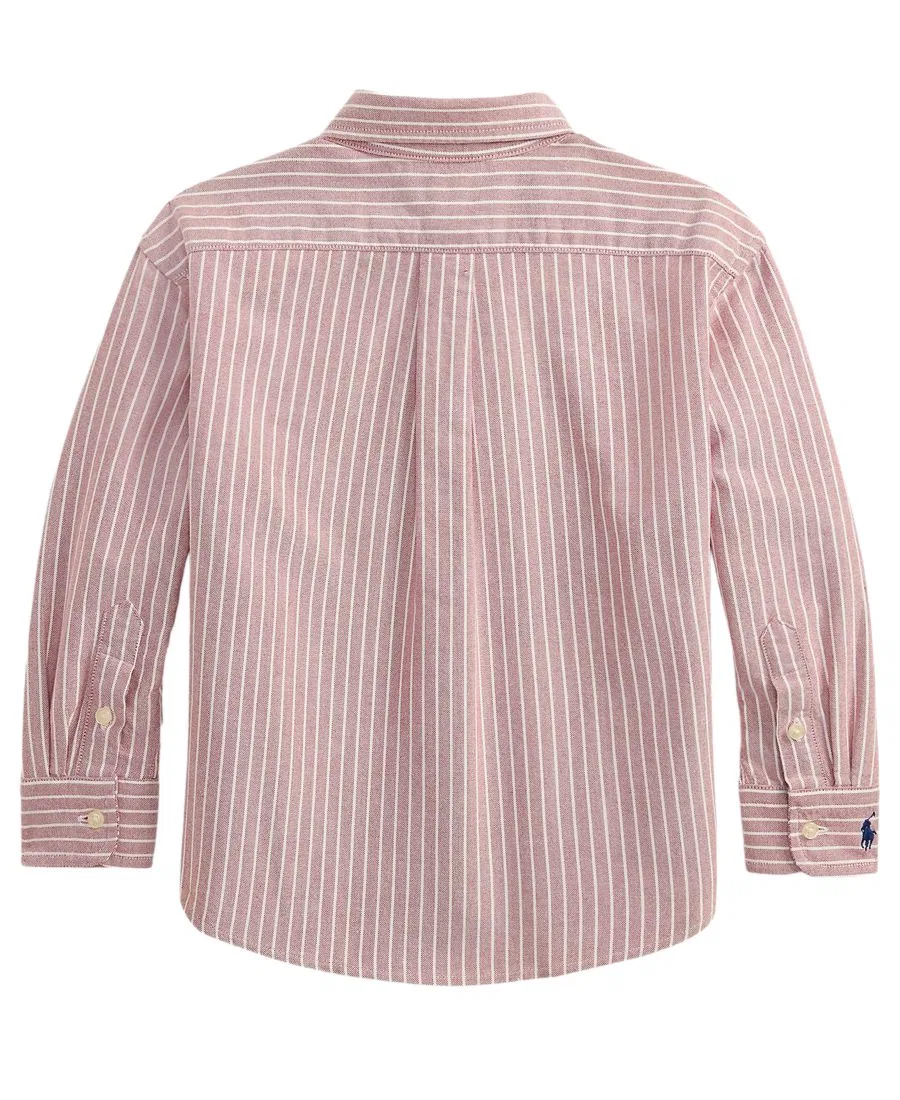 Детская рубашка из хлопка в полоску с вышивкой Polo RL, Athletic Division Polo Ralph Lauren, Burgundy White — фото 2