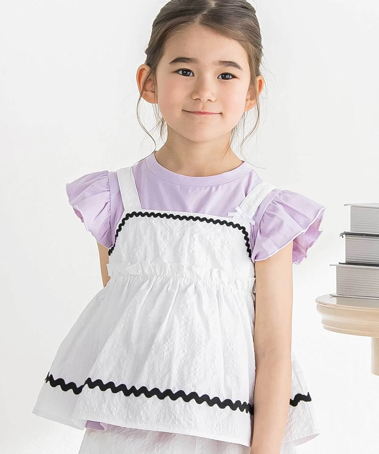 Детский комплект из туники и брюк с волнистой лентой BeBe Petits Pois Vert, Purple — фото 4