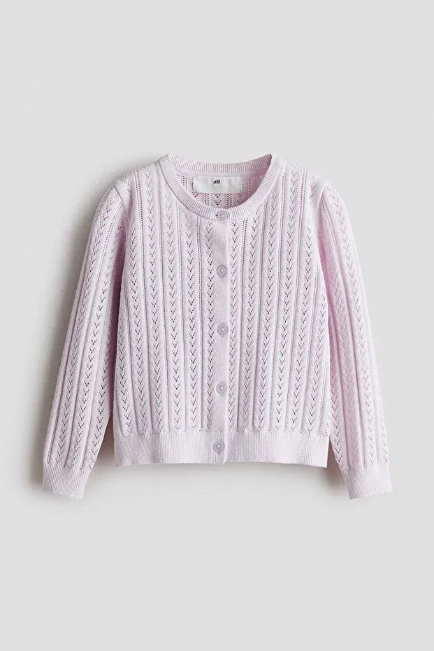 Кардиган из хлопкового трикотажа с дырочным узором H&M — фото 4