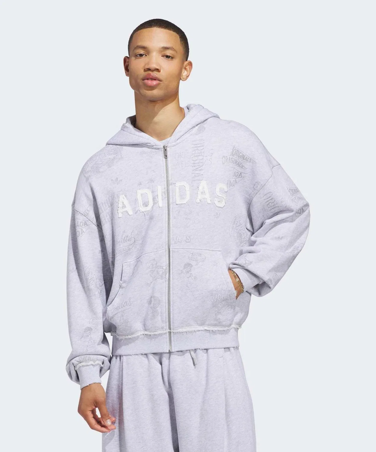 Мужское худи с принтом и полной застежкой-молнией, модель AOA Adidas, Серый