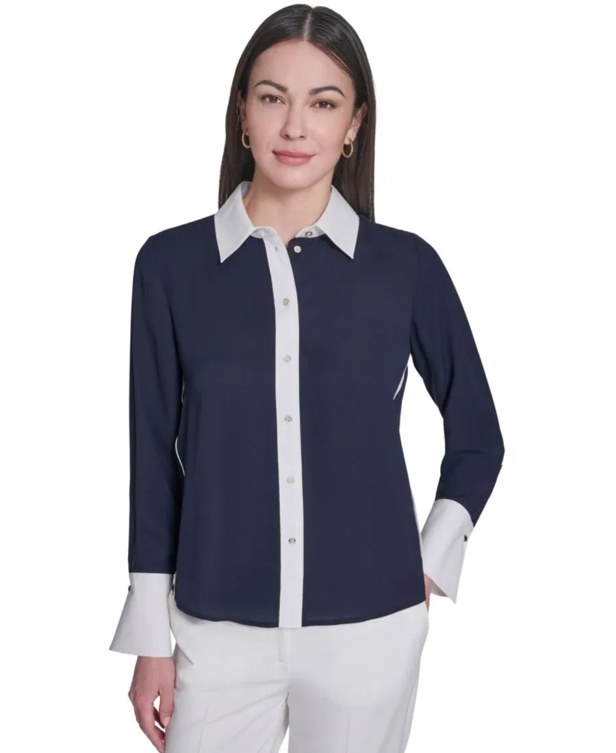 Женская приталенная рубашка с длинным рукавом Tommy Hilfiger, Midnight/Ivory