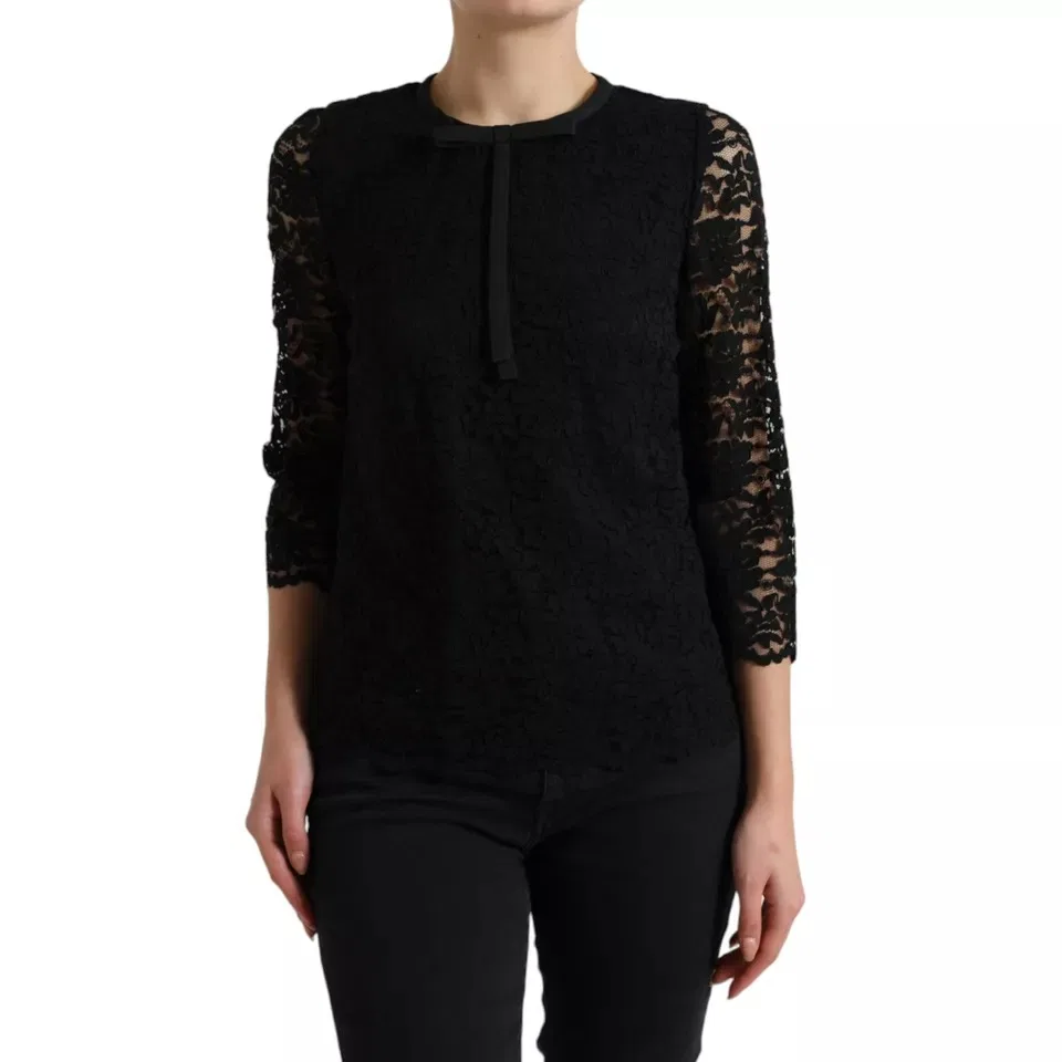 Женская блузка с длинным рукавом из шелка с цветочным кружевом Staff Top Dolce & Gabbana, Black Floral Lace — фото 4