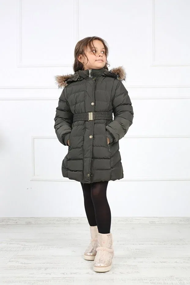 Детский пуховик для девочек с капюшоном Khaki Plush Puffer Generic Brands, Khaki — фото 4