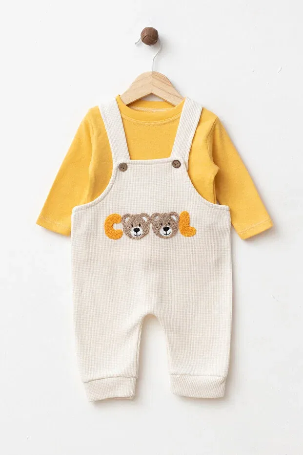 Детский комбинезон с принтом Bear Embroidery Yukobaby Bebeğiniz Için En Doğalı, Yellow