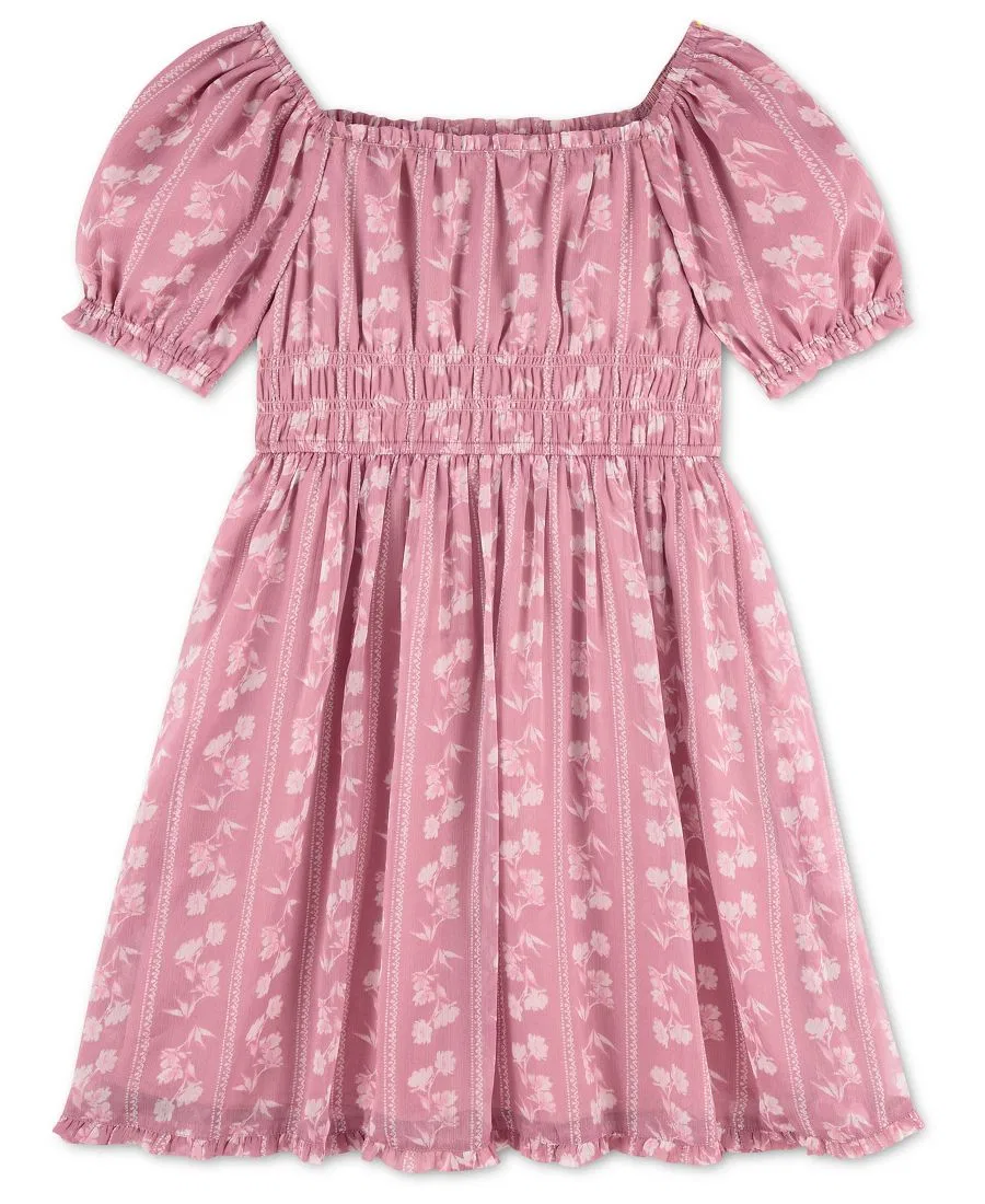 Платье-трапеция с квадратным вырезом и пышными рукавами abercrombie kids, Med Pink