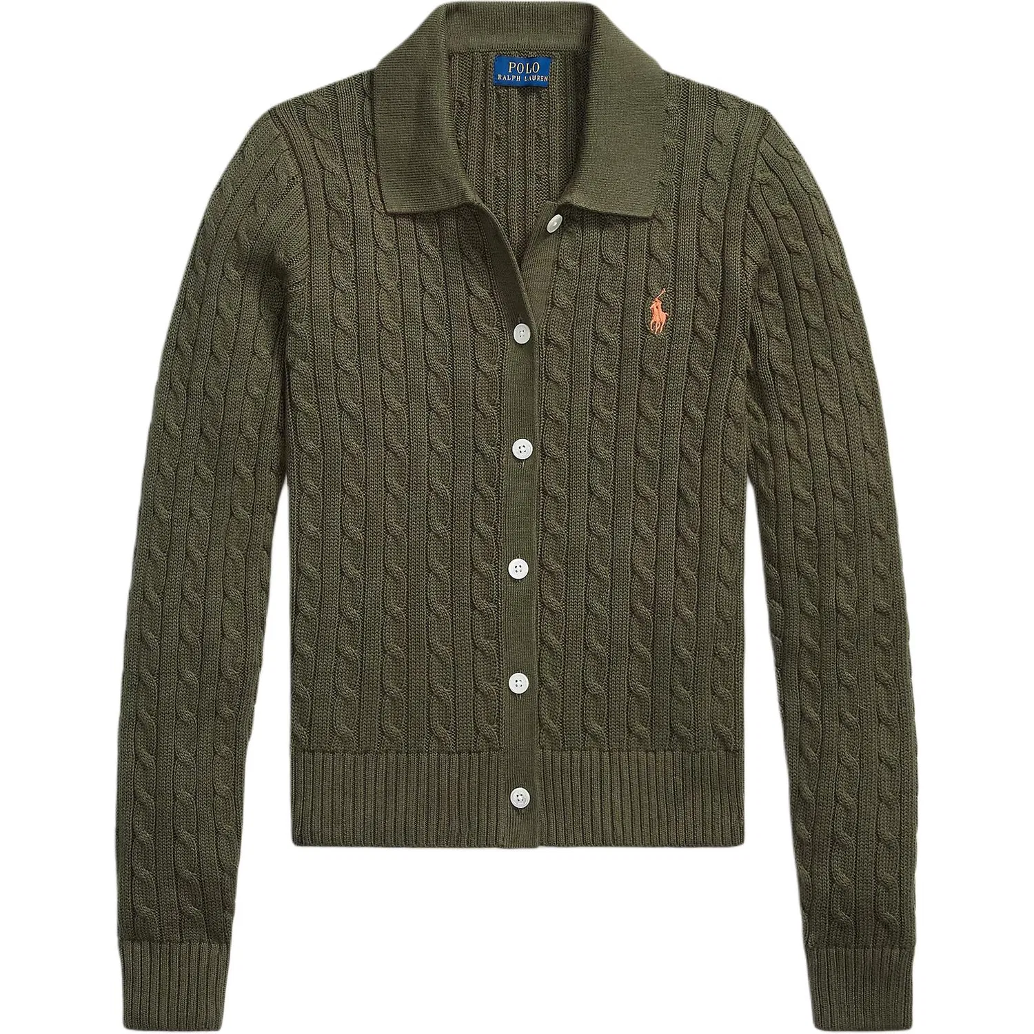 Женское трикотажное изделие с отложным воротником, прямой крой Olive Green, Polo Ralph Lauren, Olive Green