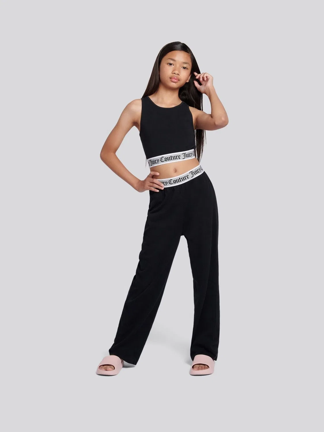 Пижамный комплект: топ-кроп и широкие брюки Juicy Couture, черный — фото 2