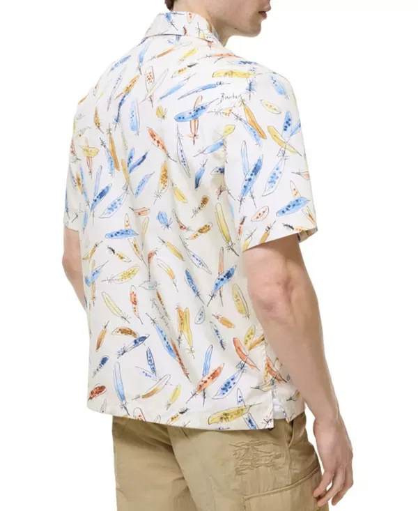 Мужская рубашка с принтом Relaxed fit feather print cotton shirt Burberry, Ink Blue — фото 2