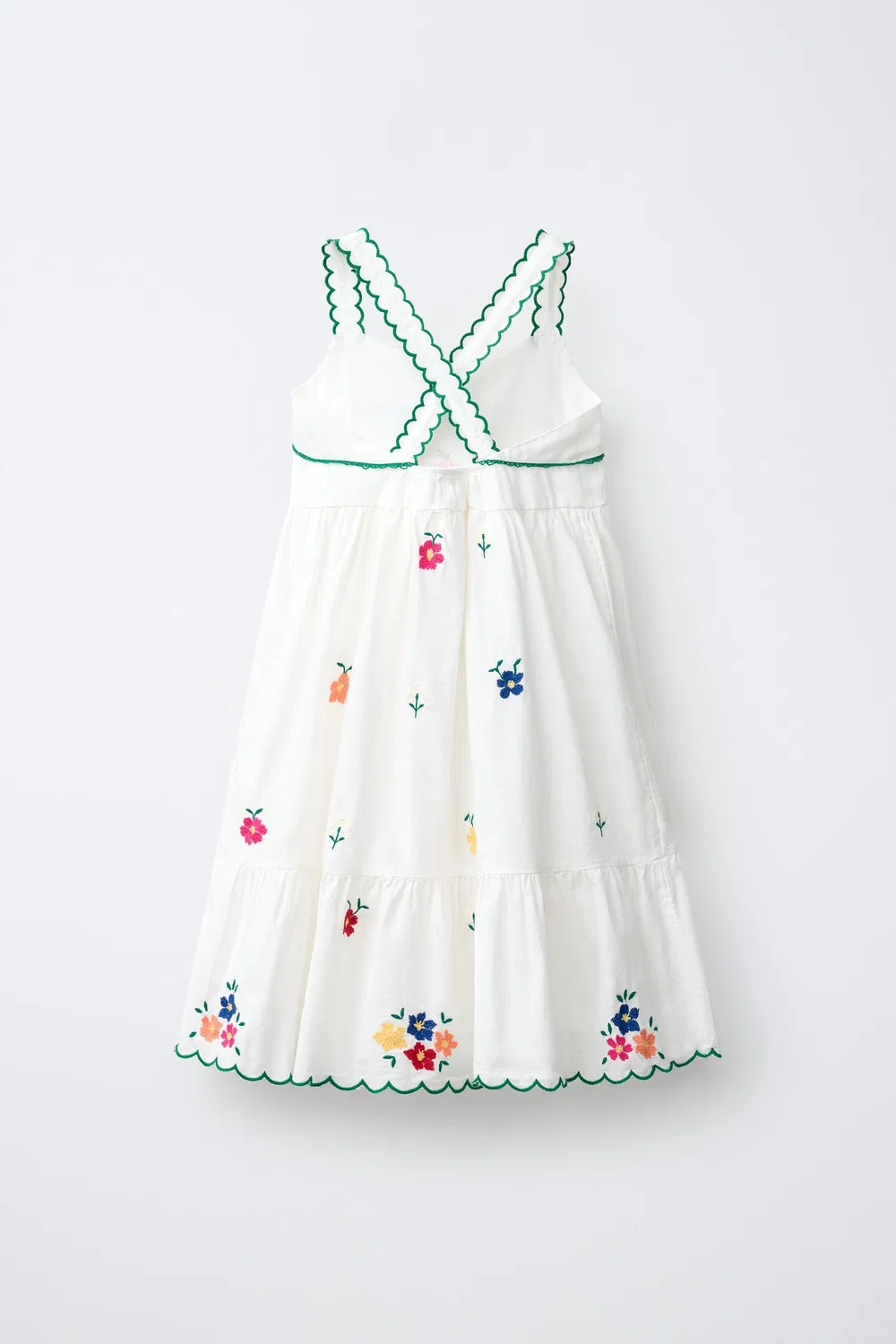 Платье с вышитым цветочным узором ZARA, White/Green — фото 2